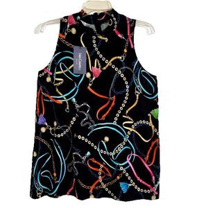 SARA CAMPBELL sz M Colorful Sleeveless Flowy Smooth Stretch Knit Tunic Top